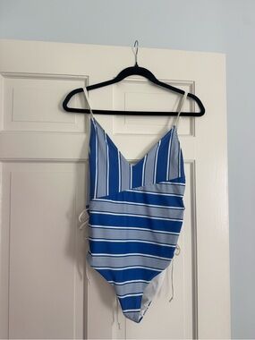 Lovers + Friends Blue and White Striped One-Piece Swimsuit